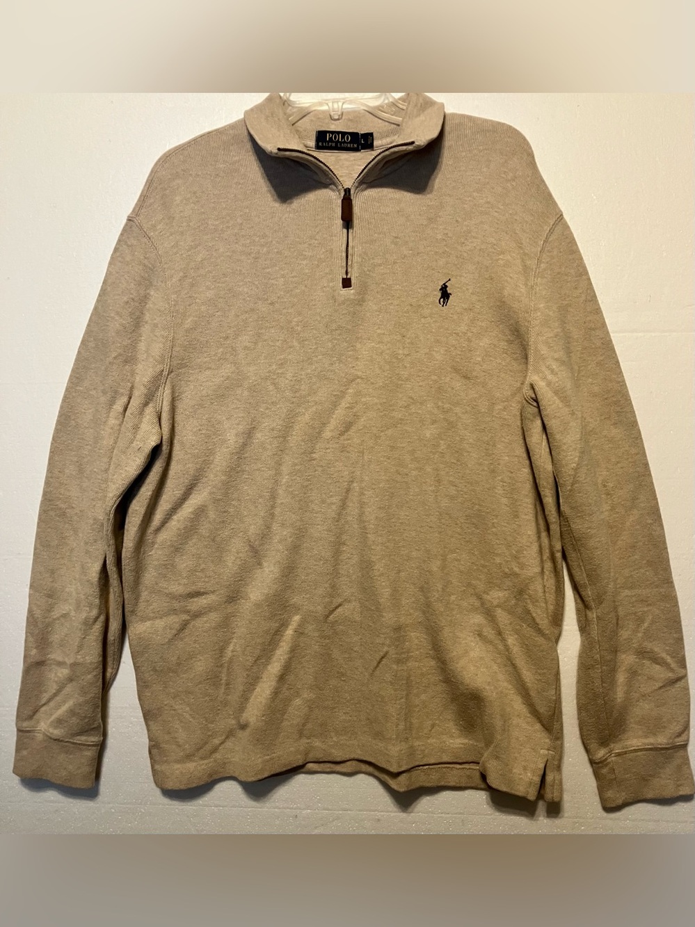 Polo by Ralph Lauren Men’s L Tan Quarter-Zip Pullover Sweater
